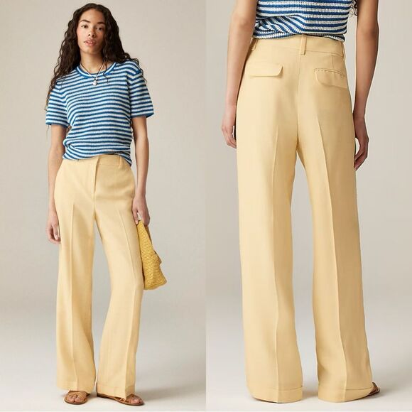 NWT J CREW Petite cuffed wide-leg trouser in luster canvas in Sweet Meringue - Picture 1 of 8
